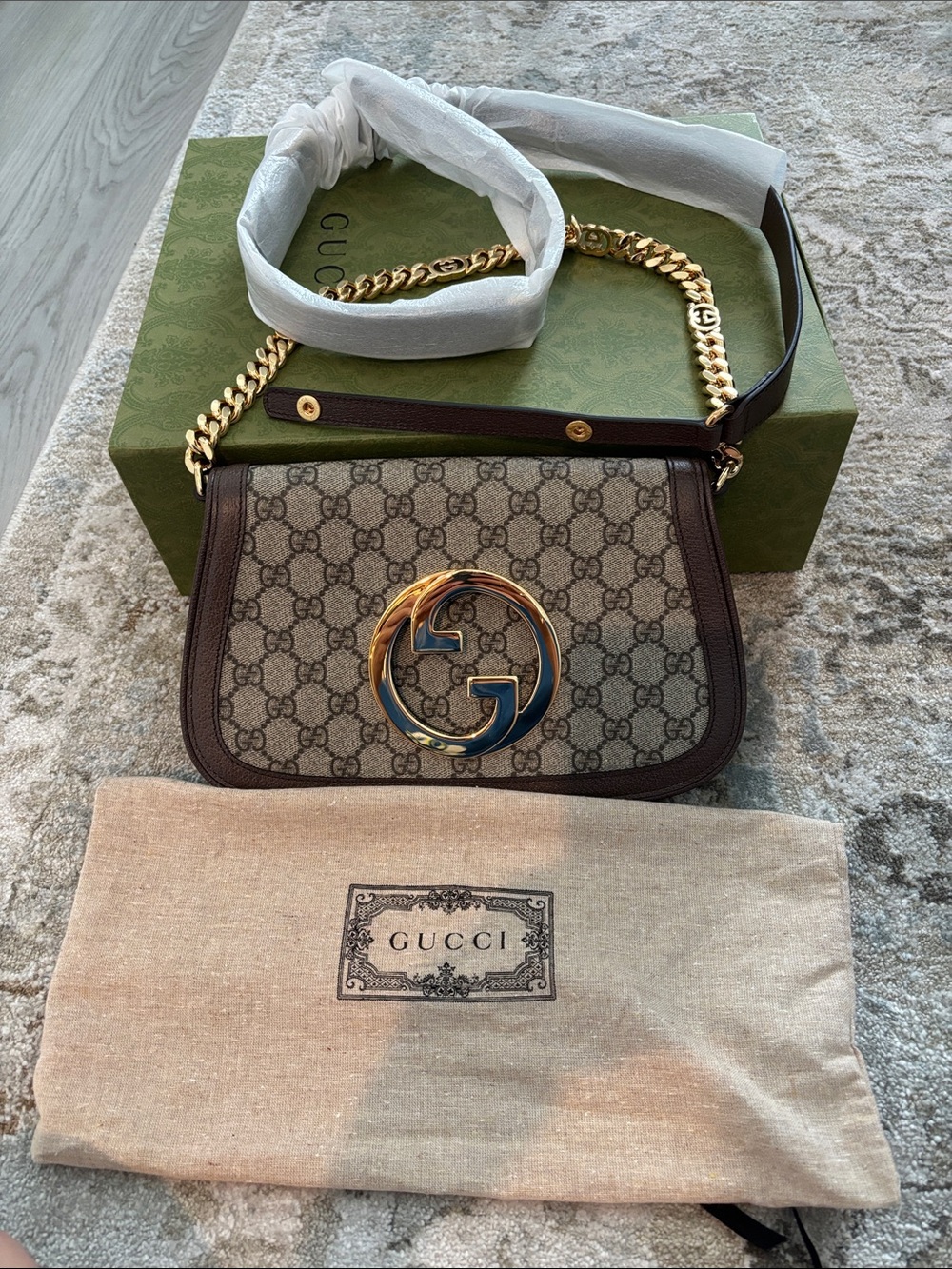 Gucci Blondie Shoulder Bag with Gold and Leather straps